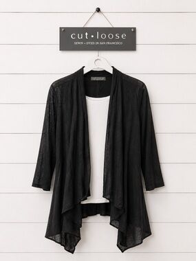 CUT LOOSE – Black Linen-Blend Cardigan Size L